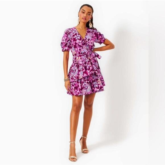 Lilly Pulitzer Amarena Cherry Alexandria Elbow Sleeve Cotton Wrap Dress 12 NWT